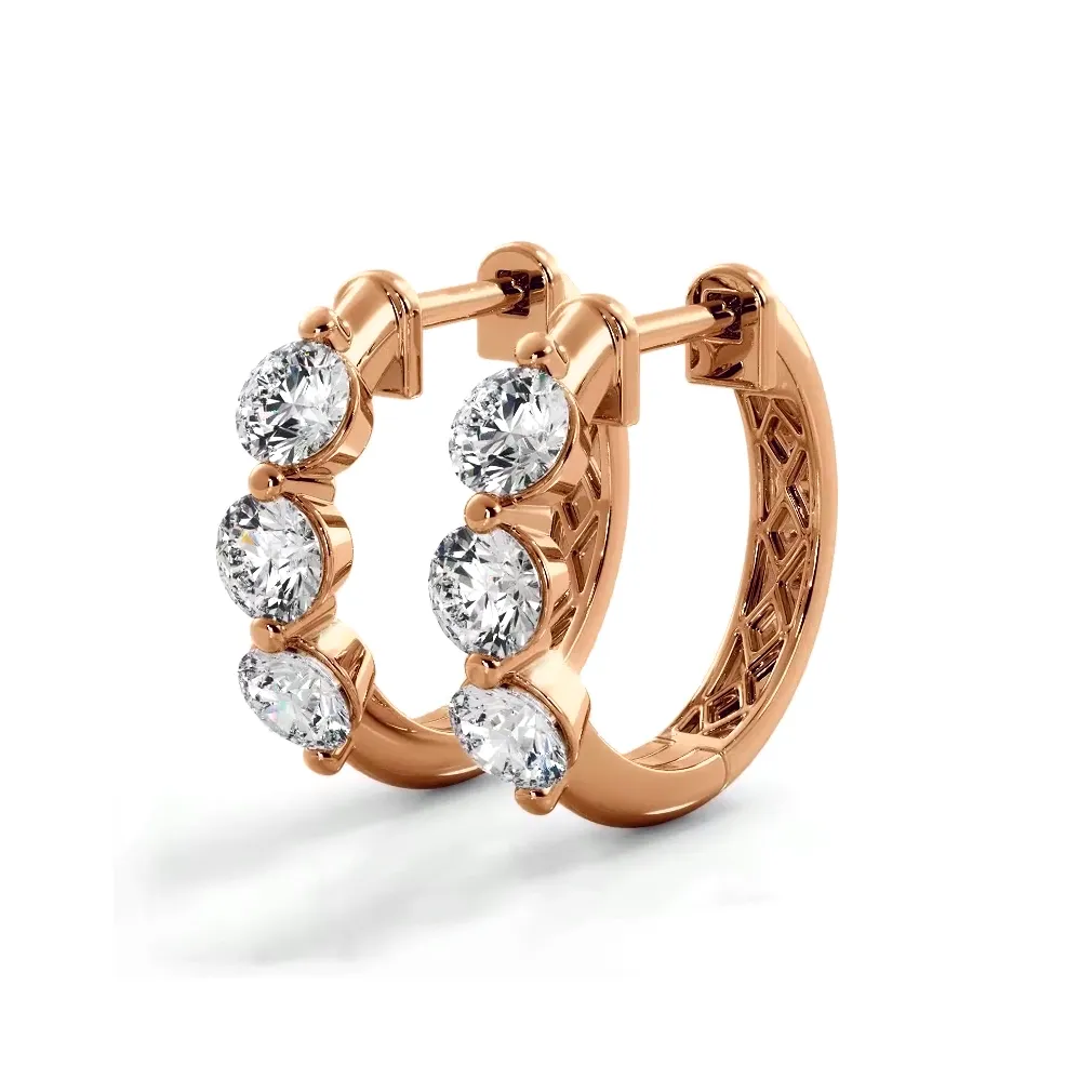 1.0 ctw. Three Stone Floating Round Diamond Hoop Earrings