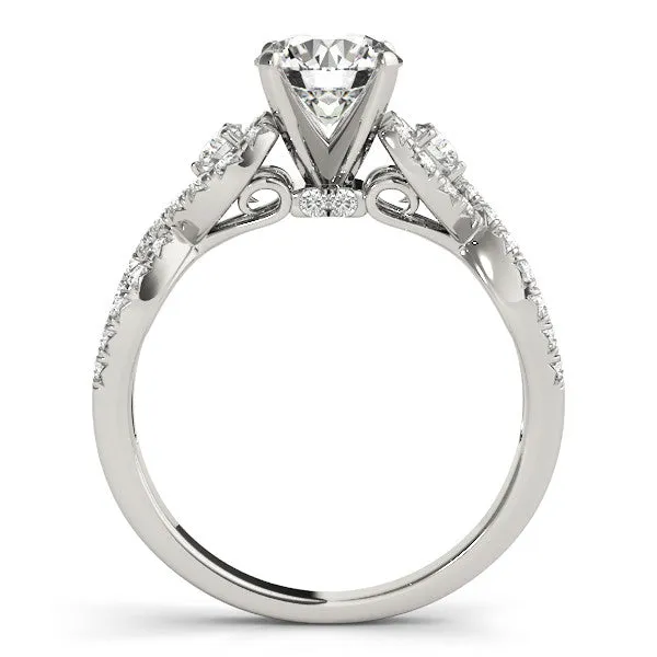 14K White Gold Round Brilliant Diamond Side Stone Twist Engagement Ring With Pave Accents (1.38ctw)