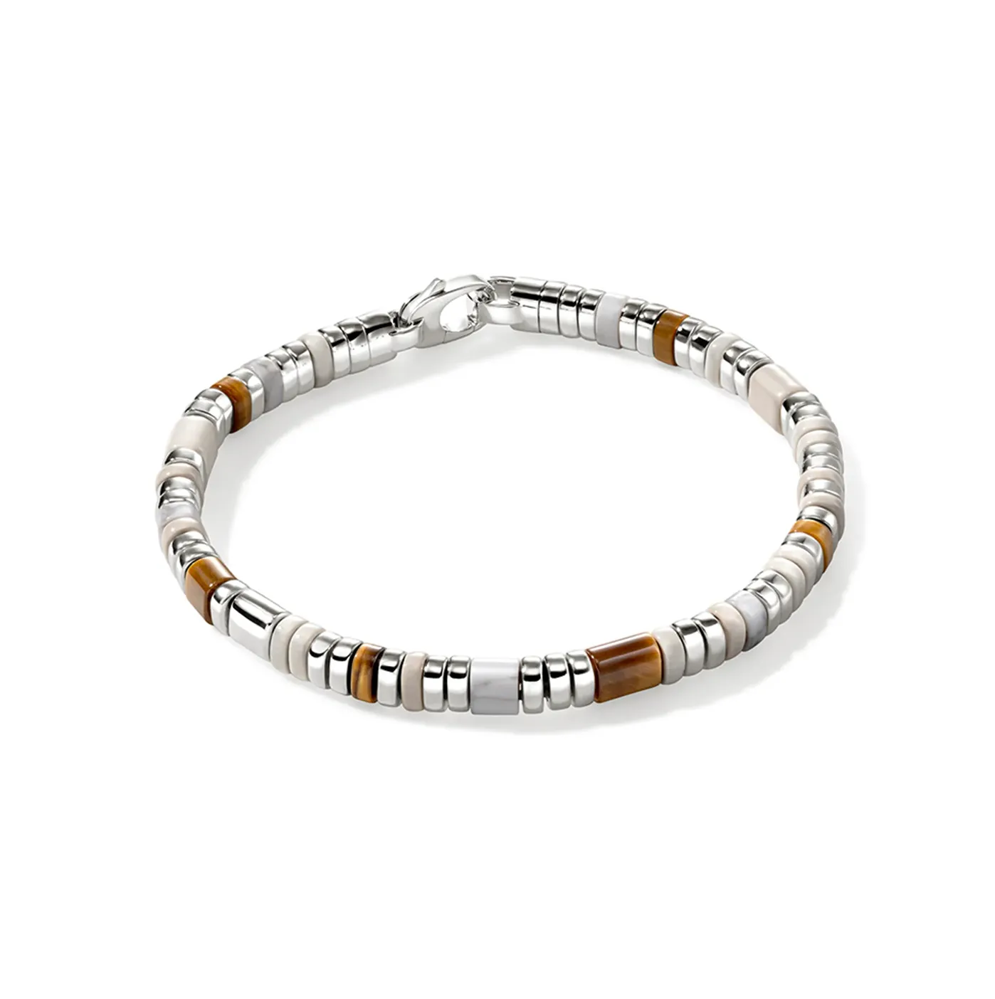 John Hardy Colorblock Slim Sterling Silver Brown Tiger Eye and Howlite Bracelet